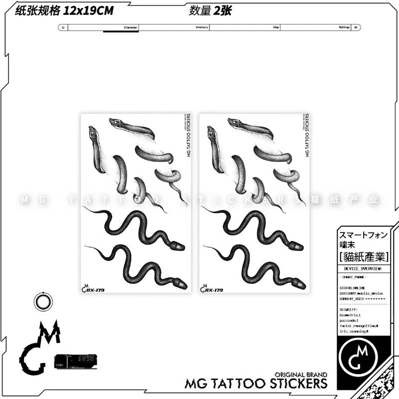 Gothic Snake Fake Tattoo for Woman Man Collarbone Punk Viper Temporary Tattoo Waterproof Black Python Tatoo Stickers Wholesale