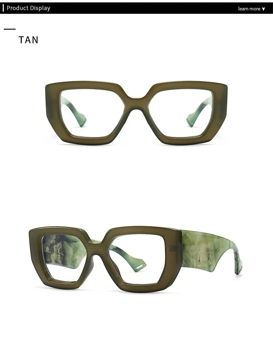 New Fashion Colorful Square Women Glasses Frame Clear Anti Blue Light Spring Hinge Wide Legs Eyewear Men Optical Polygon Frame