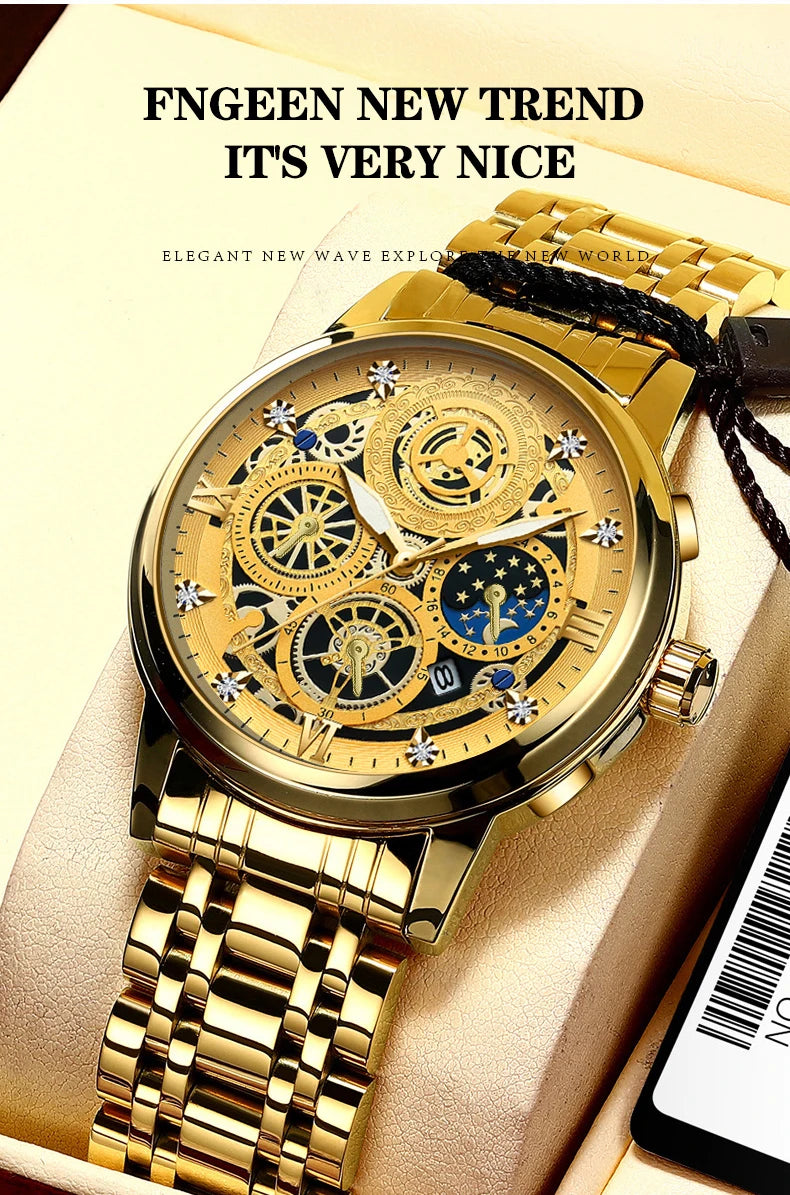 BINBOND Luxury Fashion Casual Quartz Men Watch Stainless Steel Strap Luxury Dial Luminous 30M Waterproof Business Men Wristwatch