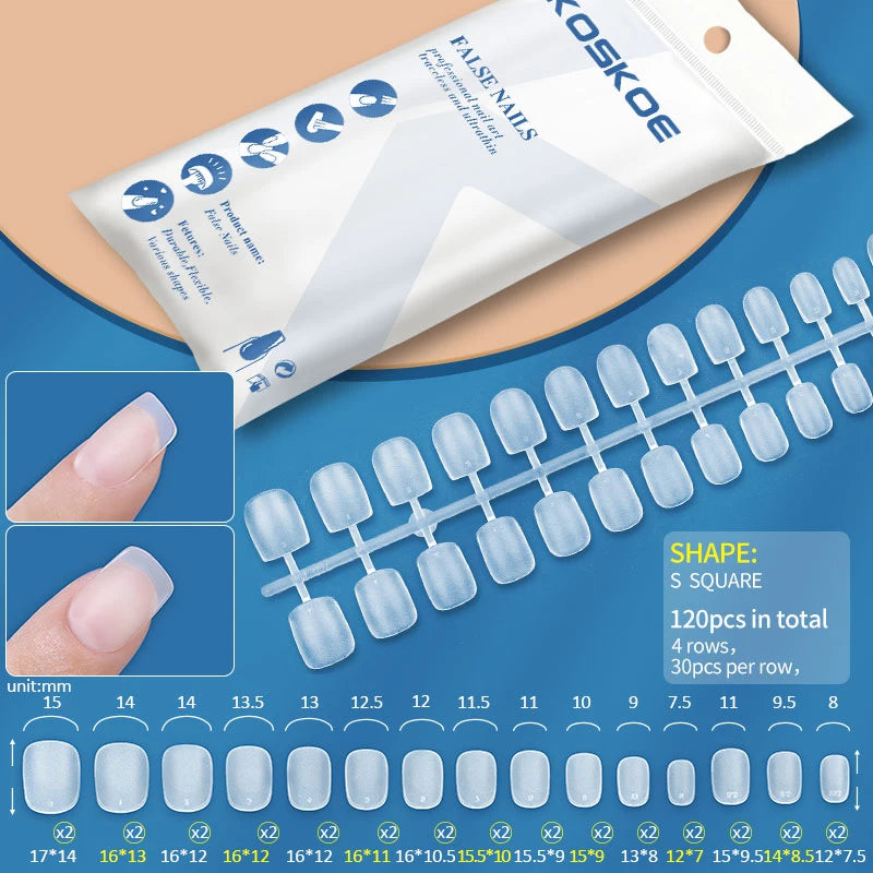120PCS Matte Fake Nails Capsules Almond Coffin T Shape Full Cover False Nails Frosted Artificial Nail Soft Gel Tips Manicure Nai