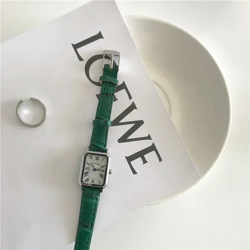 Retro Watches Classic Casual Quartz Dial Leather Strap Band Rectangle Clock Fashionable Wrist Watches for Women Harajuku Y2k