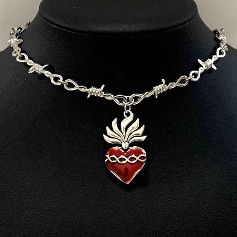Sacred Heart necklace, small wire necklace, women's hip-hop, gothic, punk style, barbed wire, small thorn chain necklace, gift