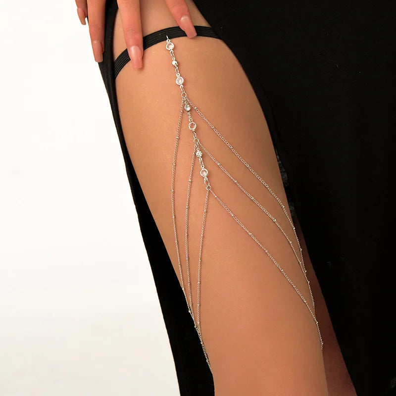 Fashion Summer Bohemian Thigh Chain Simple Sexy Body Chains for Women Double-layer Metal Leg Chain Festival Jewelry Accesorios