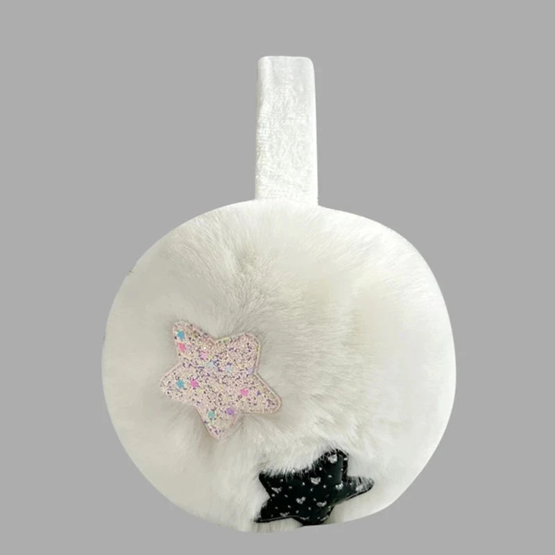Furry Earmuffs Sequins Stars Pattern Winter Warm Earmuffs Foldable Plush Ear Muffs Women Outdoor Skiing Ear Warmer Earflap Lady