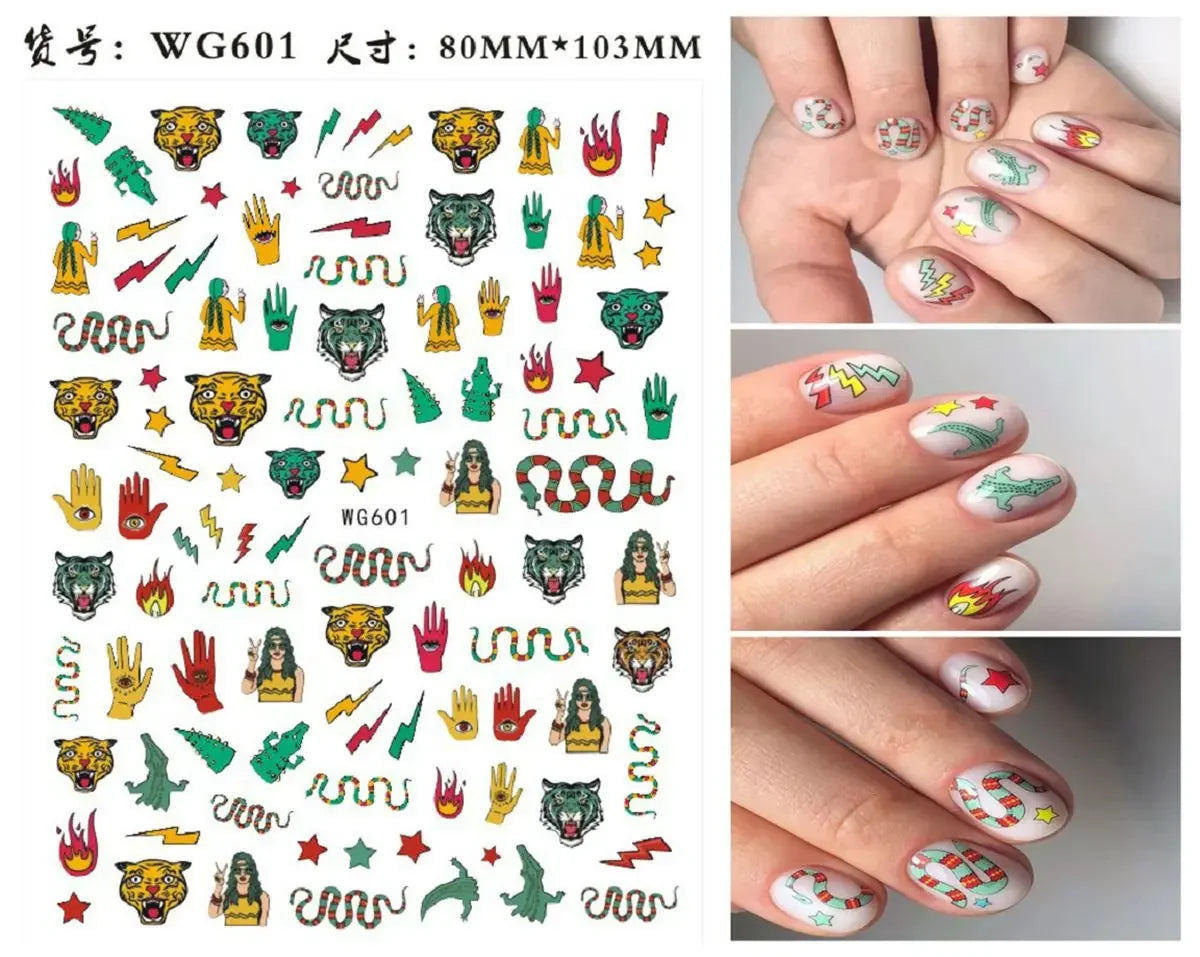 3D Chinese Red Black Dragon Manicure Decor Stickers Snake Nail Sticker DIY Self Adhesive Nail Decals Acrylic Nail Art Decoration