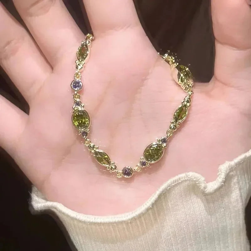 Simple Green Crystal Bracelet Fashion Korean Style Delicate Bracelet Jewelry Women for Commuting