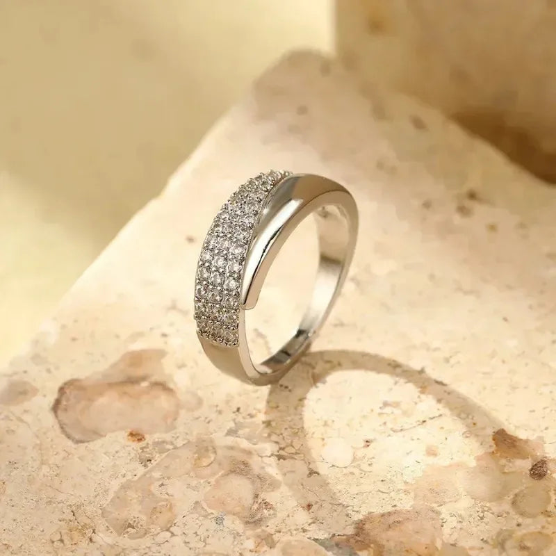 Luxury Zircon Heart Rings for Women Opening Adjustable Weave Rhinestone Ring Engagement Wedding Jewelry Fashion Girlfriend Gifts