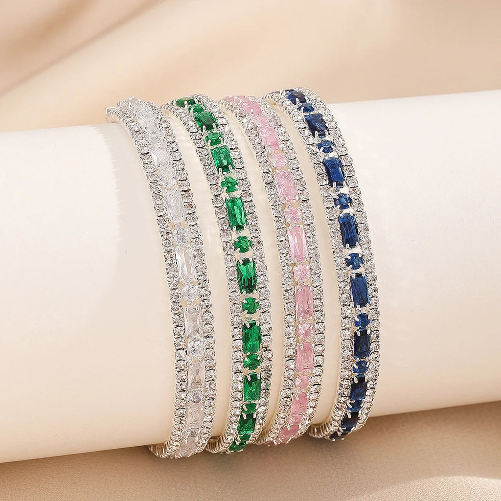 Top Sale  Micro-inlaid Zircon Color Bracelet Full AAA Zircon Austrian Crystal Femme Women Link Chain Jewelry Bangles