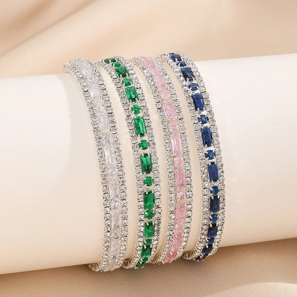 Top Sale  Micro-inlaid Zircon Color Bracelet Full AAA Zircon Austrian Crystal Femme Women Link Chain Jewelry Bangles