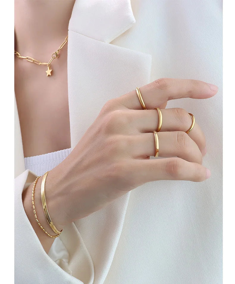 Titanium Steel 18K Gold Plated Joint Thin Woman Plain Ring Folded With Index Finger Pinky Tail Ring Jewelry