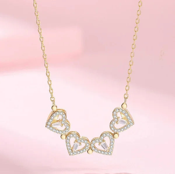 1/2PC Unique Heart Shaped Four Leaf Clover Pendant Necklace Silver Gold Jewelry Zircon Love Clavicle Chain Gifts Openable