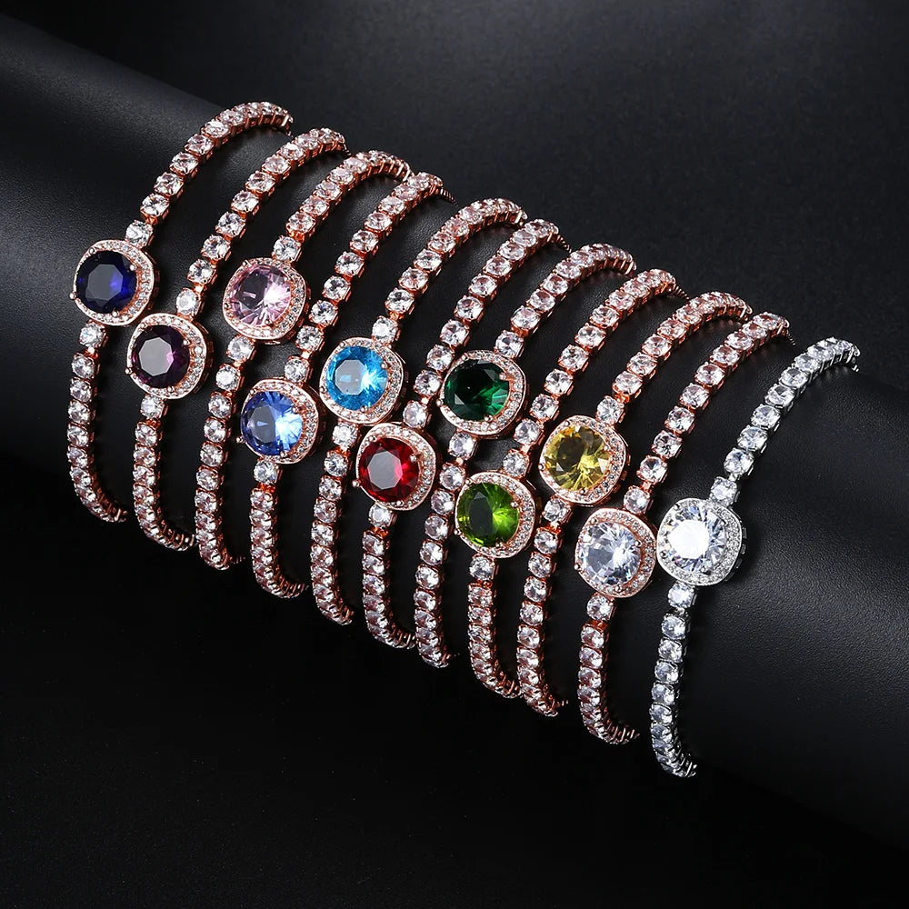 Sparkling Ajustable Tennis Bracelets For Women Men Punk Square Cubic Zirconia Hand Chain Rose Gold Plated Jewelry Gift KCH086