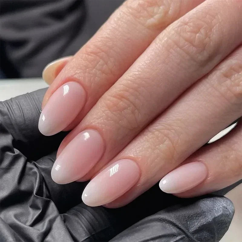 24Pcs Gradient Fake Nails Almond Press on Nails Solid Color Ombre Stick on Nails Full Cover Glazed Donut Acrylic Manicure Nail