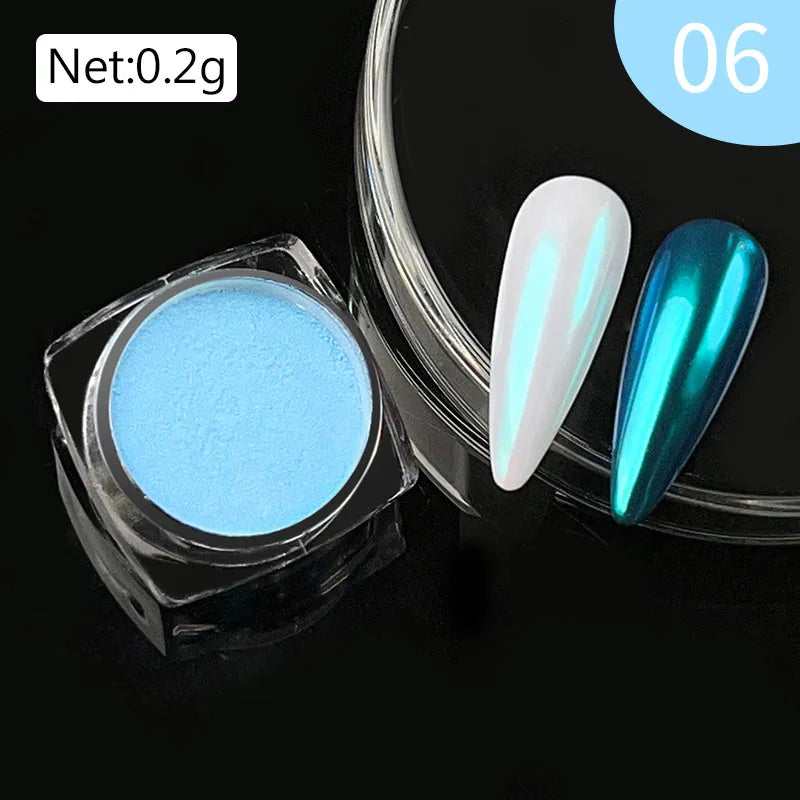 NICOLE DIARY Aurora Nail Powder White Chrome Pigment Pearl Rubbing Dust Mirror Effect Nail Art Glitter Manicure Nail Accessories