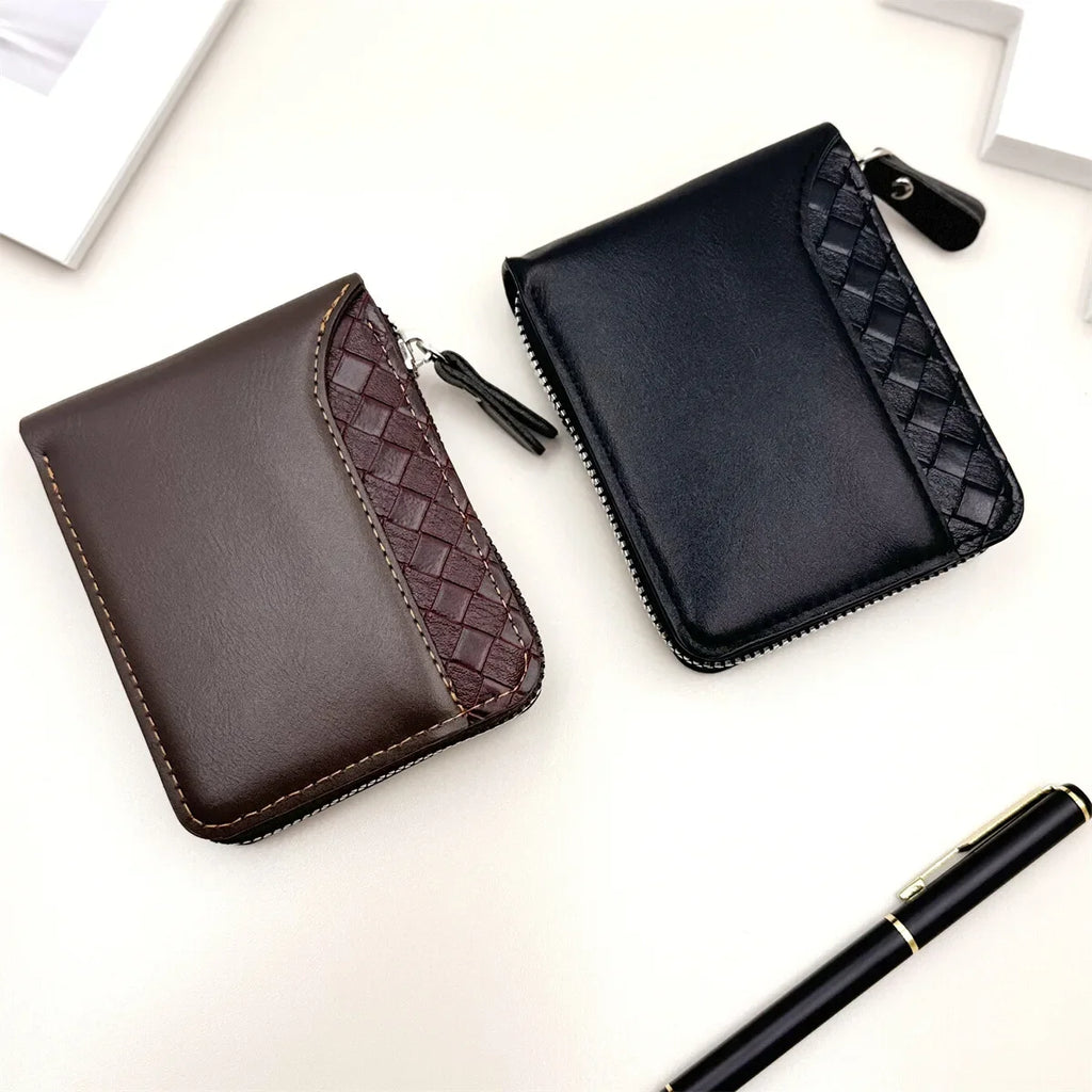 1 pc Leather Men’s Wallet Luxury Mens Purse Male Zipper Card Holders with Coin Pocket Rfid Wallets Gifts for Men Money Bag