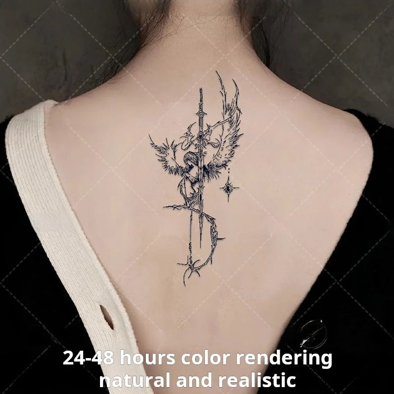 Saint Trial Sword Herbal Tattoo Sticker Angel Judge Semi Permanent Waist Fake Tattoo for Woman Man Punk Art Temporary Tattoos