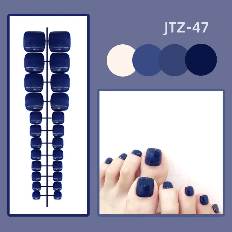 24P Acrylic Toenails Bright Faced Press on Nails Art Removable Short Fake Toenails Full Cover Artificial Toe False Nails No Glue