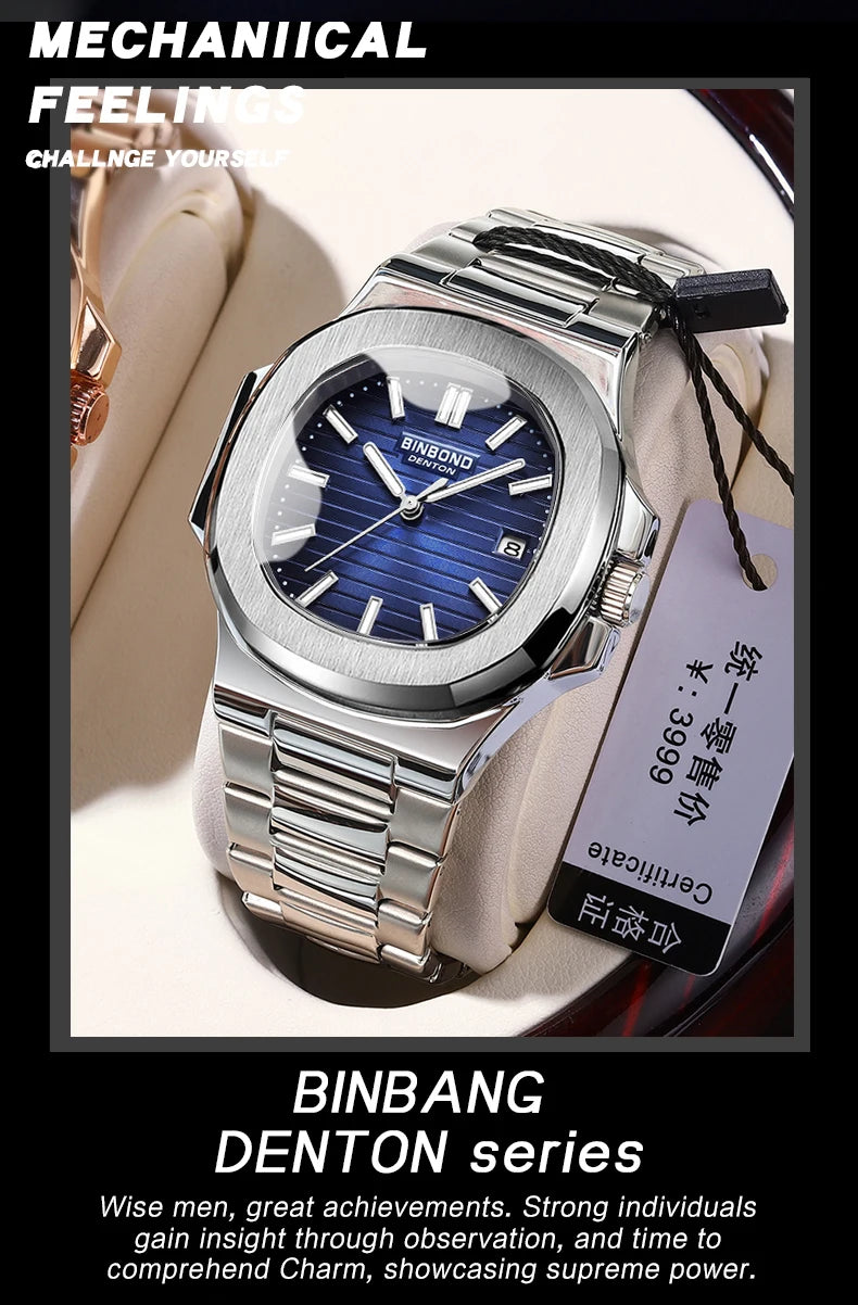 BINBONG B1885 Luxury Business Men Quartz Wristwatch 30M Waterproof Luminous Stainless Strap Men's Watches Relogio Masculino