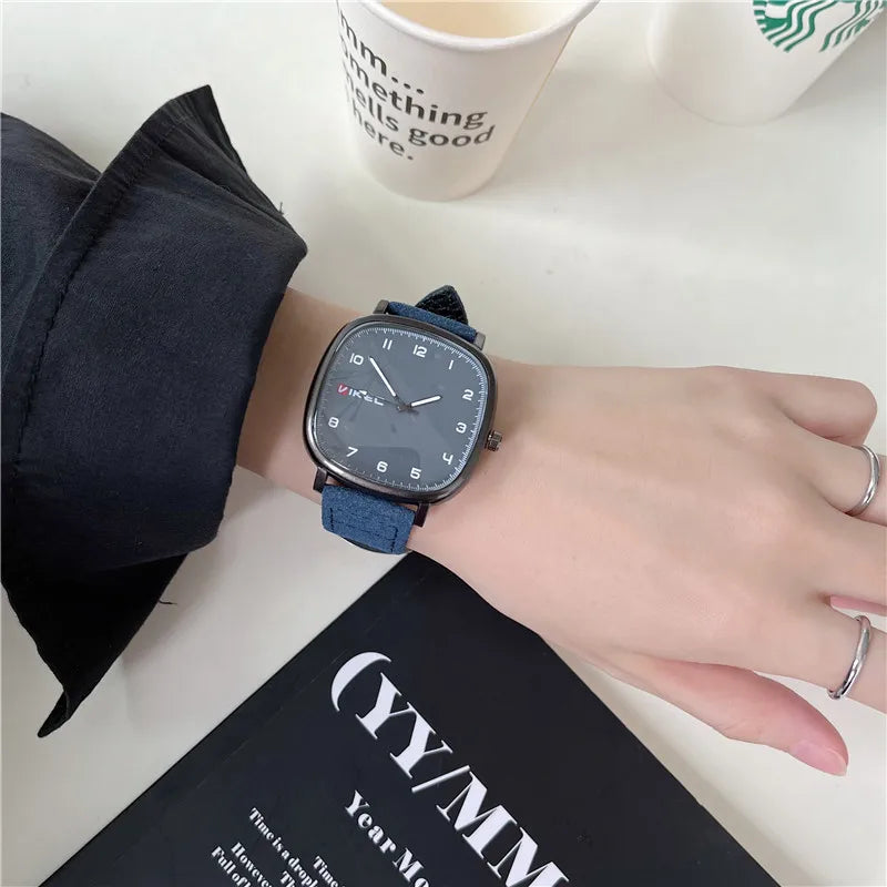 Brand Quartz Watch Youth Student Watch Vintage Square Dial Leather Belt Wristwatch Casual Fashion Men Women Gift Clock Wholesale