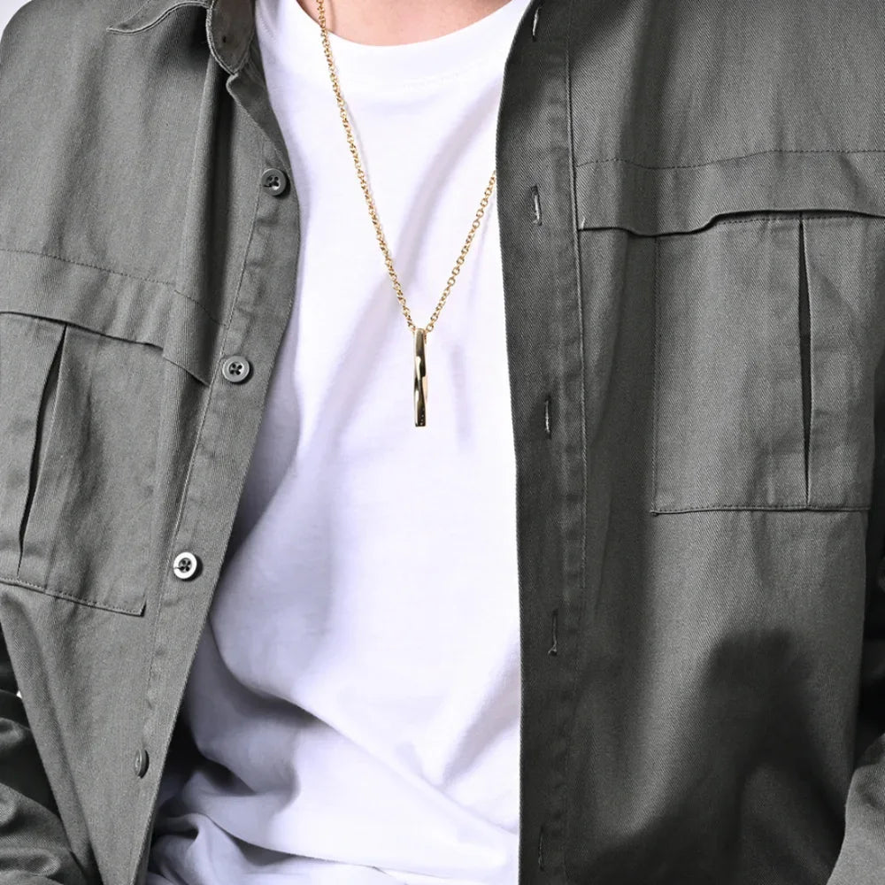 Personality Geometric Square Spiral Pendant Necklace for Mens Hip Hop Rock Chokers Stainless Steel Chain Punk Party Jewelry Gift