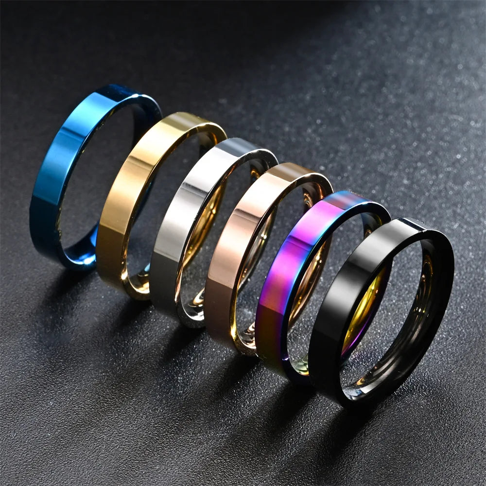 4mm Simplicity Flat Stainless Steel Rings Japanese Korean Fashion Glossy Titanium Steel Finger Rings Youth Boy Girl Jewelry Gift