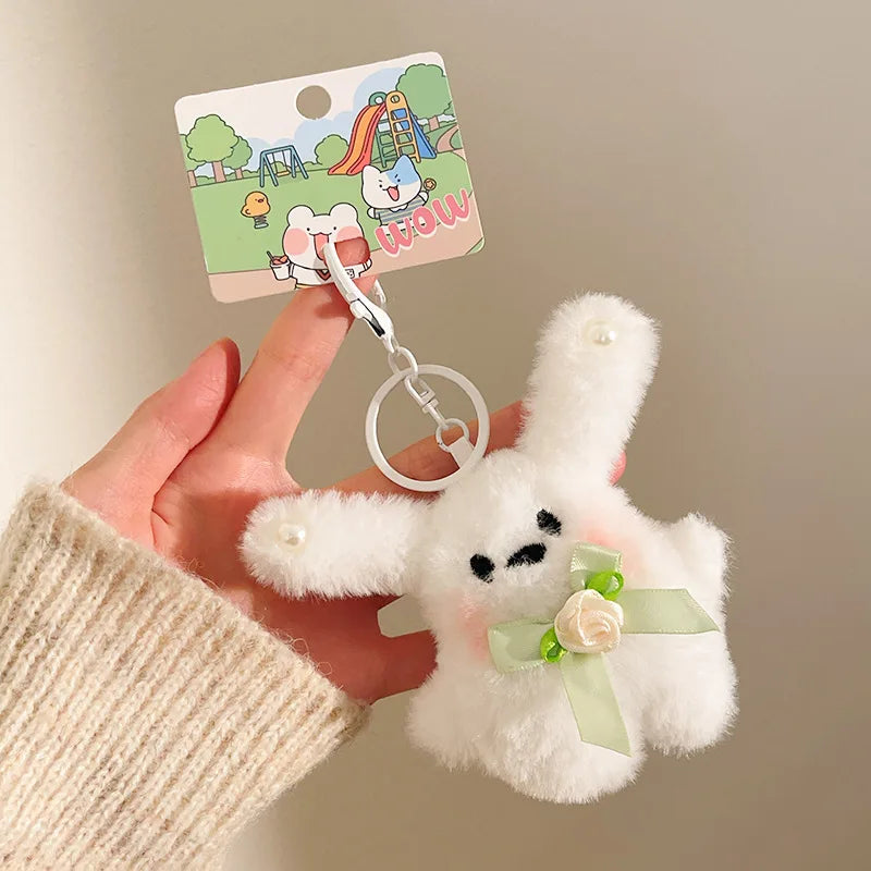 1Pc Kawaii Rabbit Plush Keyring Ornament Lovely Plush Animal Bowknot Keychain for Women Girls Versatile Bag Charm Pendant Gifts