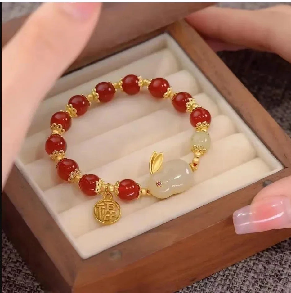 1pc Beauty Jade Rabbit Bracelet for Women Girls Rich Rabbit Small Rabbit Niche Design Charm Bracelets Friend Gift Jewelry