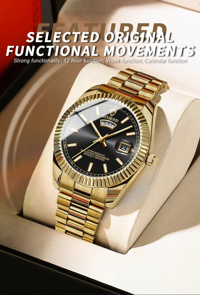 UTHAI Men's Watch Luxury Dual Calendar Night Light Calendar Waterproof Stainless Steel Strap Fashion Casual Quartz Reloj Gifts