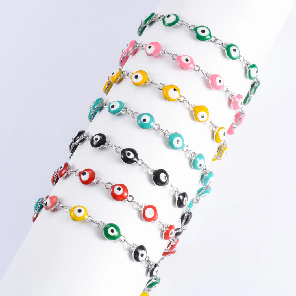 6mm Wide Egg Evil Turkey Eye Chain Stainless Steel Bracelet for Women Girl Ankle Anklet Summer Jewelry Accessories for Hand Foot