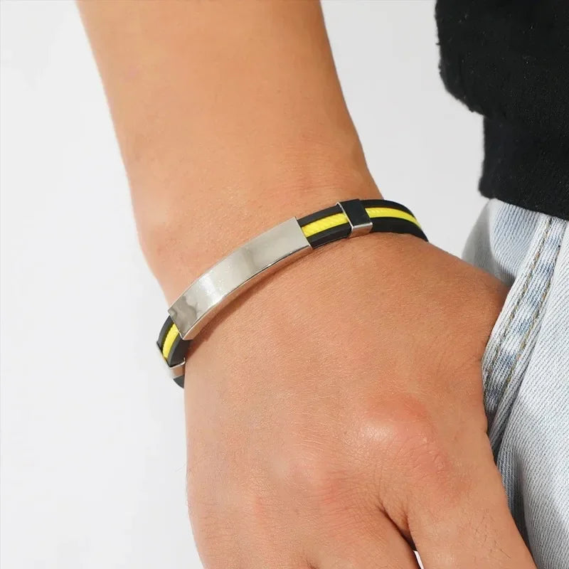 Fashion Men Silicone Bracelet Stainless Steel Bracelet on Hand for Couple Unisex Wrist Chain Jewelry