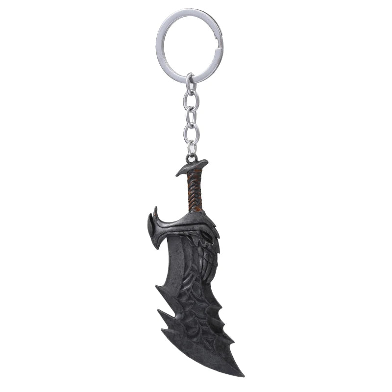 Fashion God Of War 4 Keychain Kratos Axe Demon Knife Weapons Model Key Chain Chaveiro Men Cosplay Keyring Car Accessory