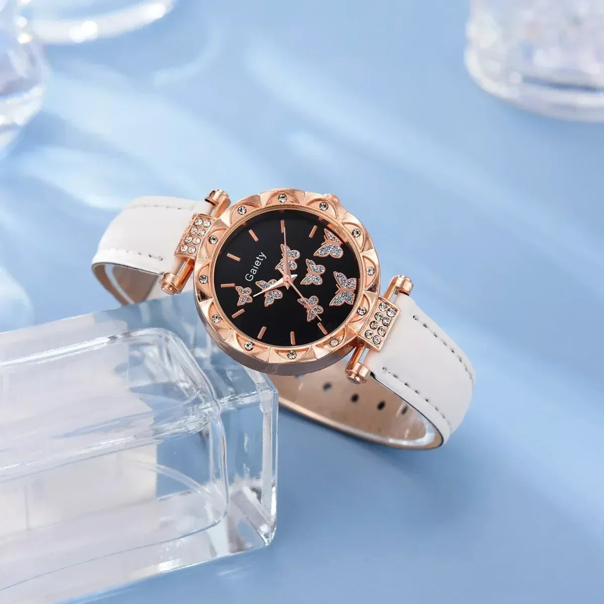 1/6PCS Set Luxury Watch Women Ring Necklace Earrings Rhinestone Fashion Wristwatch Ladies Casual Watches Bracelet Set Clock