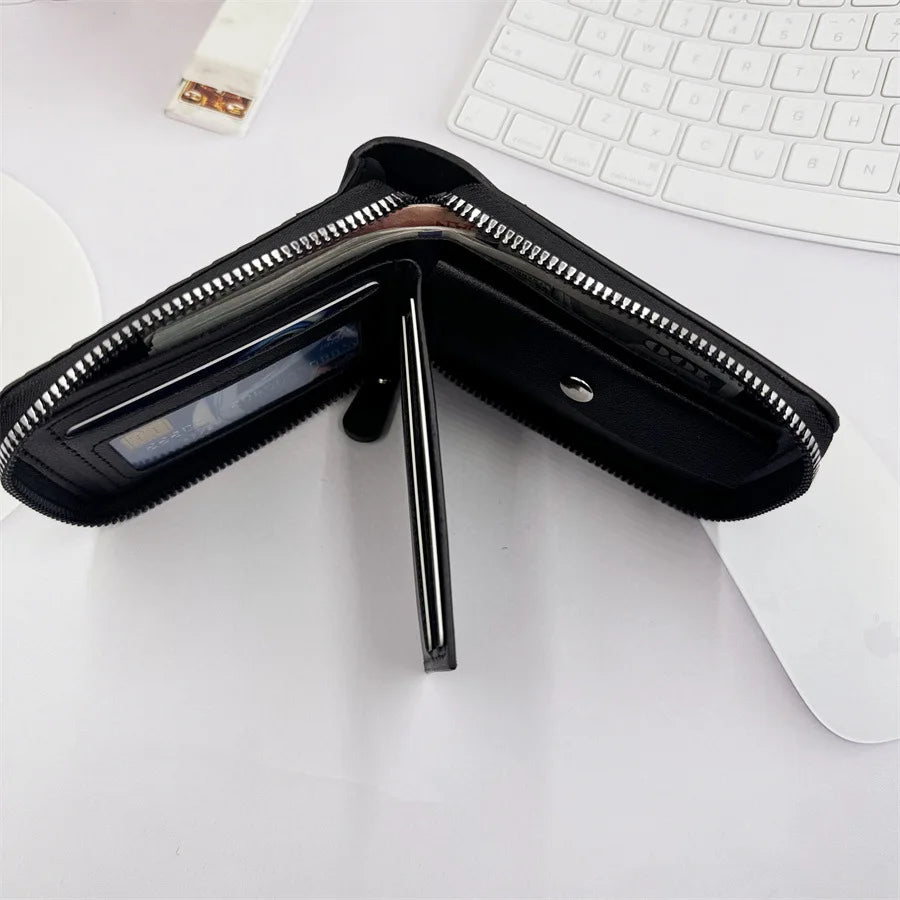 1 pc Leather Men’s Wallet Luxury Mens Purse Male Zipper Card Holders with Coin Pocket Rfid Wallets Gifts for Men Money Bag