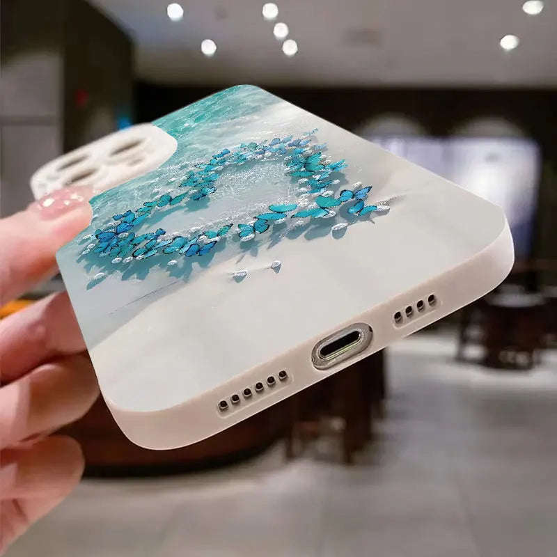 Blue Butterfly Ocean Waves Phone Case For iPhone 16 15 Pro Max 14 13 12 11Pro Max  Mini X XS XR 7 8 Plus SE Silicone Soft Cover