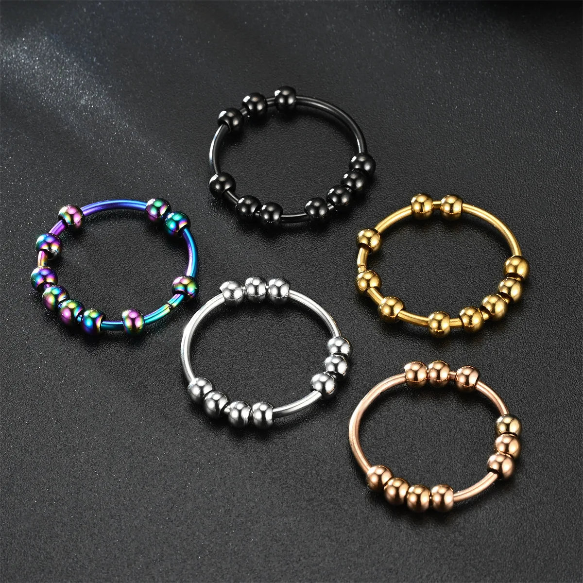 New Stainless Steel Beads Anxiety Rings Stress Relief Fidget Rings For Women Men INS Simple Style Fashion Jewelry Gifts Trend