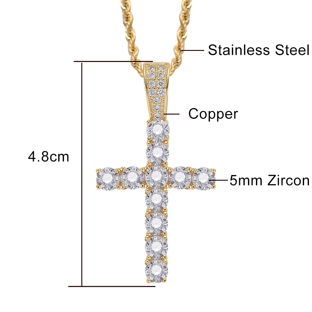 4/5mm Iced Out CZ Cross Pendant Necklaces for Women Men Punk Hiphop Rope Stainless Steel Chain on Neck Rapper Jewelry OHP003