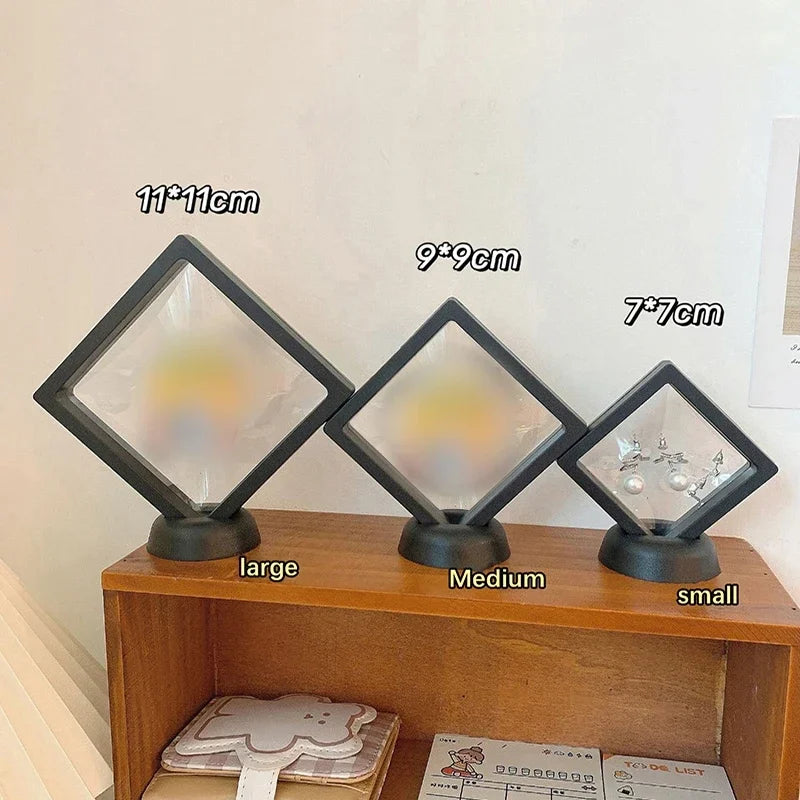 PE Film Jewelry Storage Box 3D Packaging Case Free Stand Floating Frame Membrane Ring Earrings Necklace Display Holder