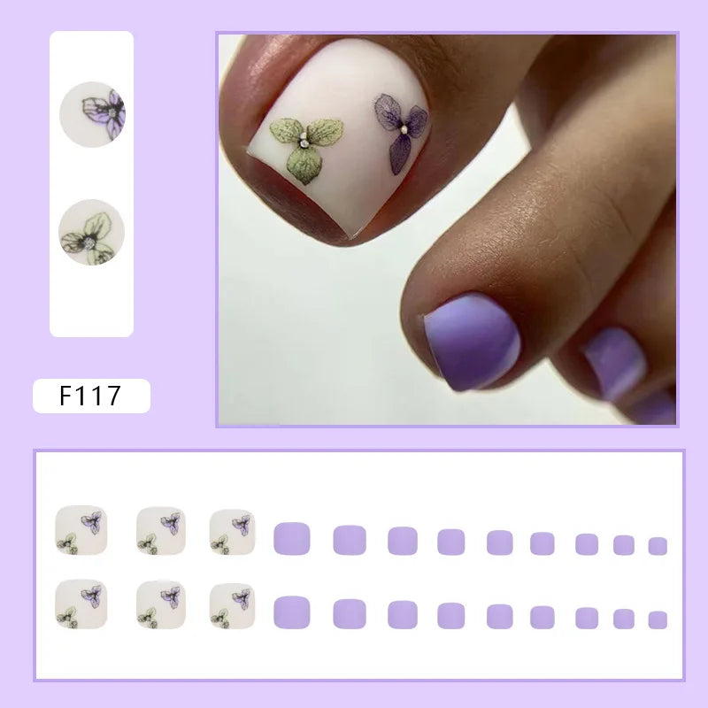 White French Press on Nails Fake Nails Tips with Sticker False Toenail Design Butterfly Lovely Girl False toenaile 1