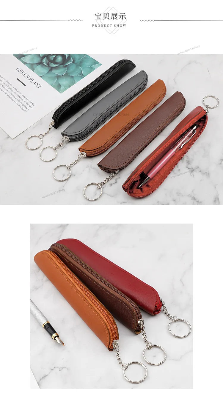Creative Portable Pen Bag Retro Style Minimalist Tablet Stylus Protective Case PU Pencil Bag Zipper Pen Case