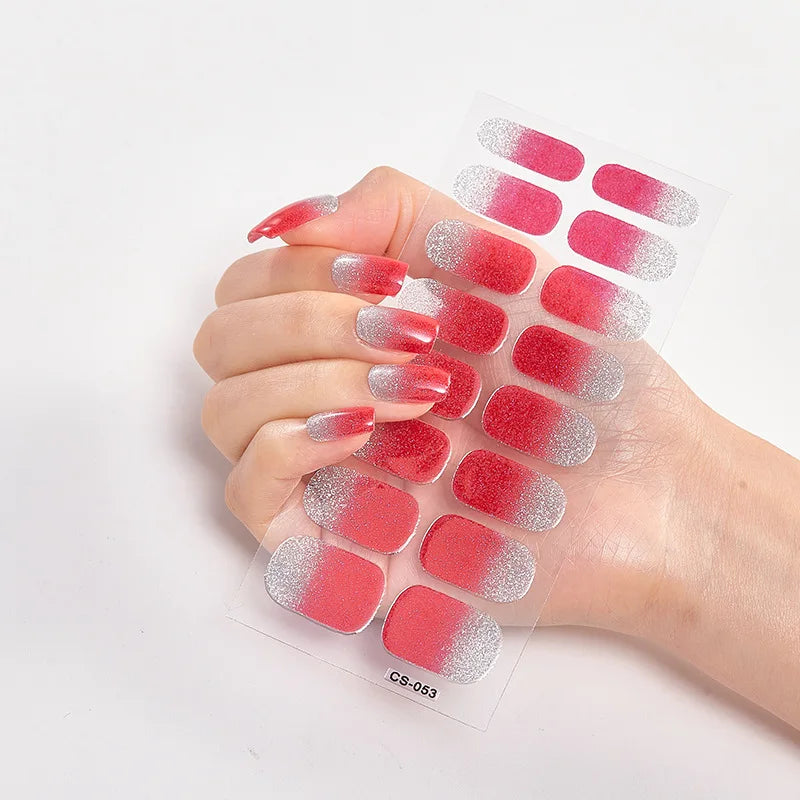 Baking Free Nail Stickers Wholesale Gradient glitter Nail Stickers Simple Waterproof Nail Sticker Full Color Solid Color Sticker
