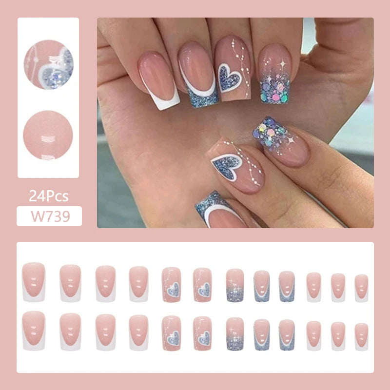 24Pcs/Set Cute and Playful Wearing False Nails French Design Fresh Press on Nail Art Removable Fake Nails
