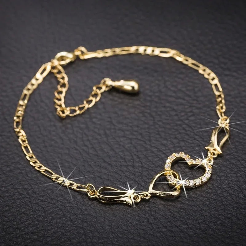 1/3PC Classic Stainless Steel Chain Double Heart Love Anklet Bracelet Fashion Trendy Charm Bracelets Women Fashion Party Jewelry