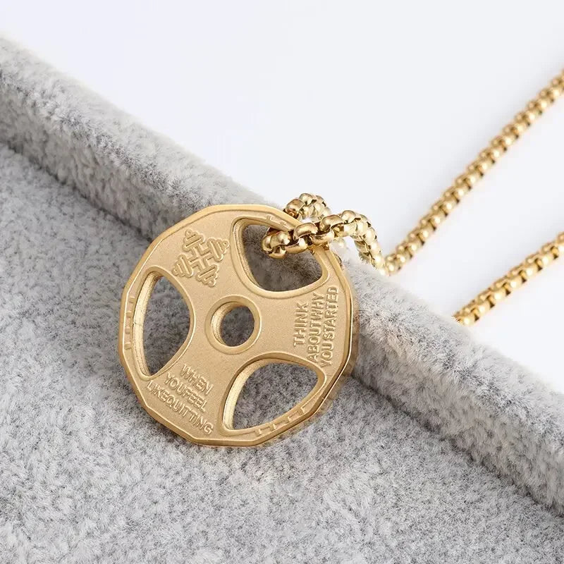 Cool Titanium Steel Dumbbell Pendant Necklace Barbell Fitness Pendant Men and Women Leisure Sports Punk Jewelry