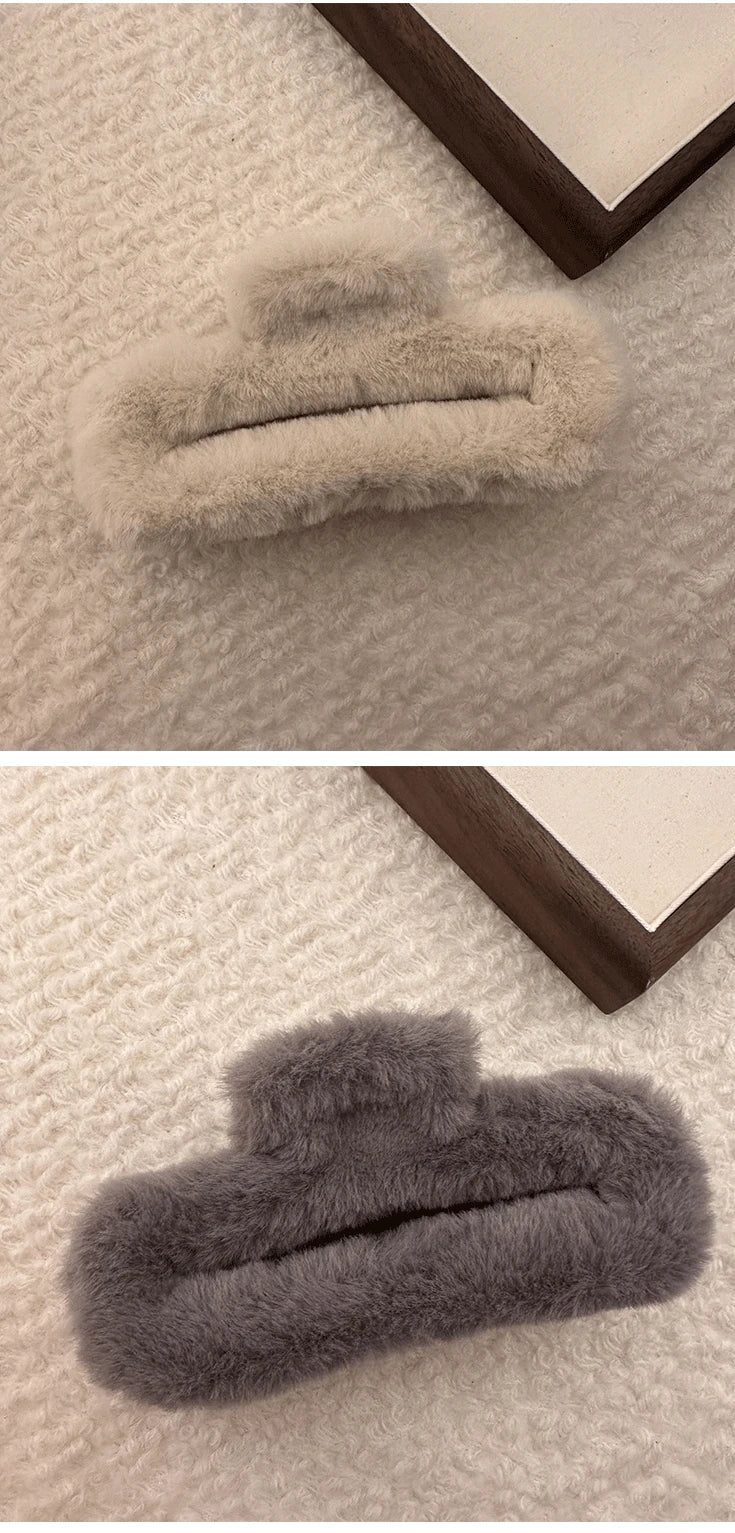 Winter Plush Square Hair Claw for Women Korean Elegant Acrylic Hairpins Faux Fur Hair Clip Pink Barrette Crab Hair Accessories