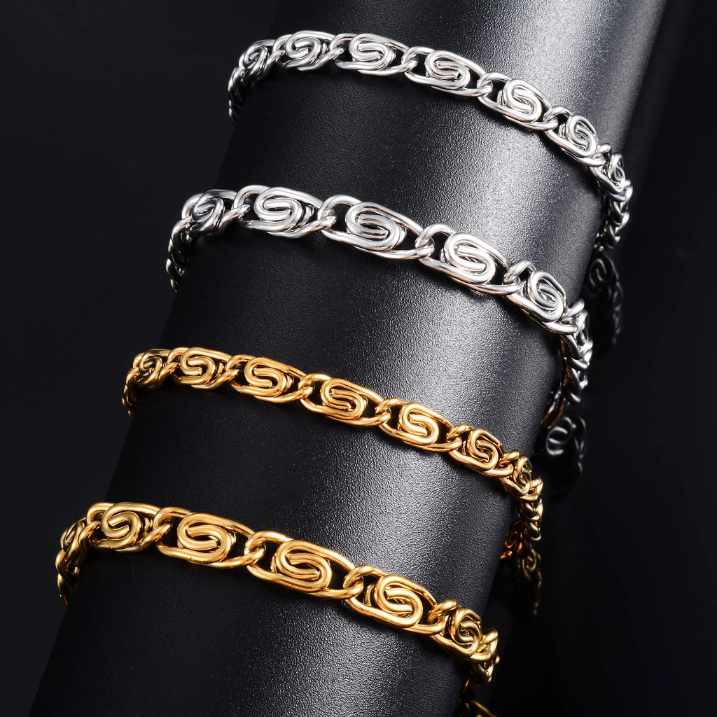 Unique Twisted Stainless Steel Bracelet for Women Men Link Foot Hand Chain with Extender Ankle Anklet Jewelry Accessories Summer