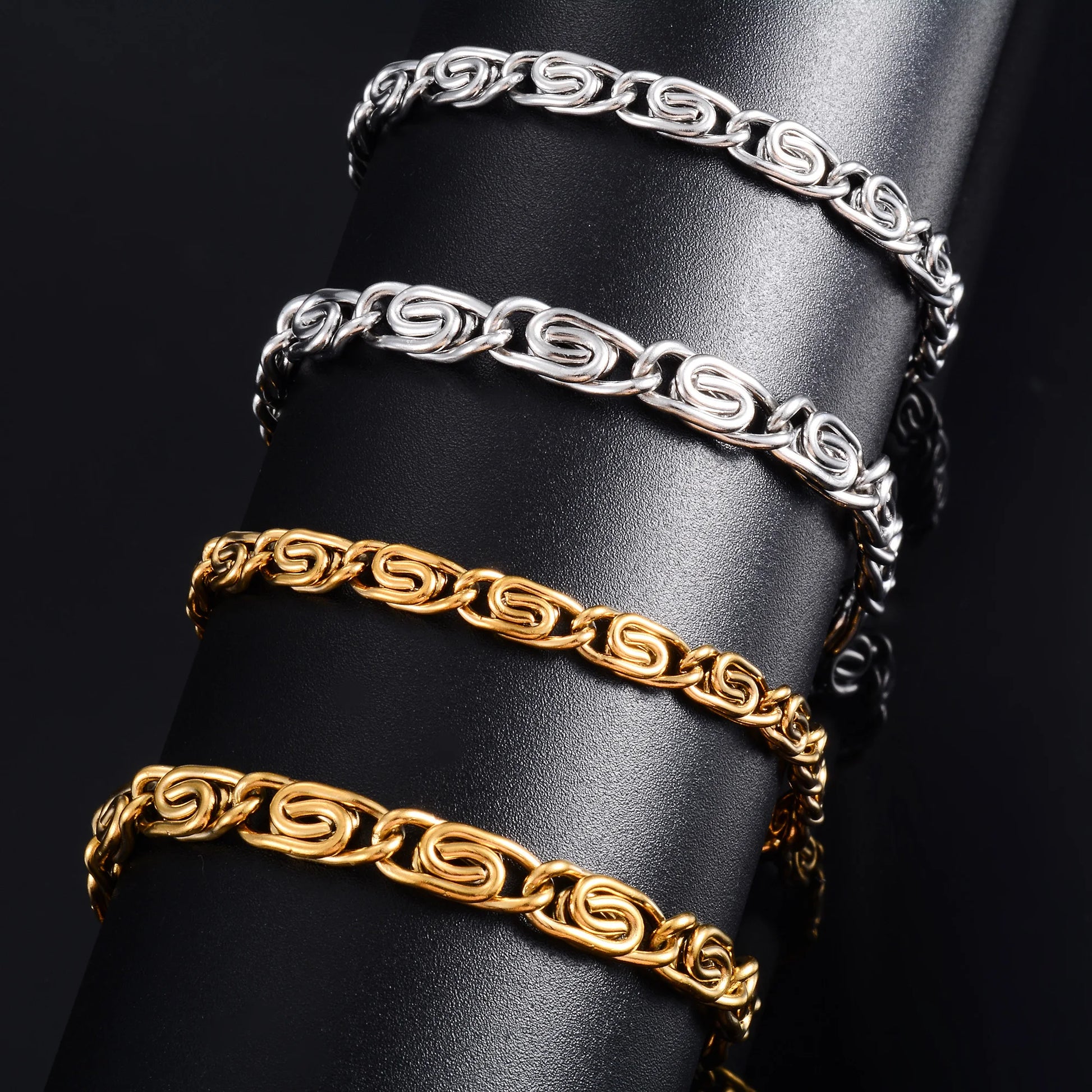 Unique Twisted Stainless Steel Bracelet for Women Men Link Foot Hand Chain with Extender Ankle Anklet Jewelry Accessories Summer