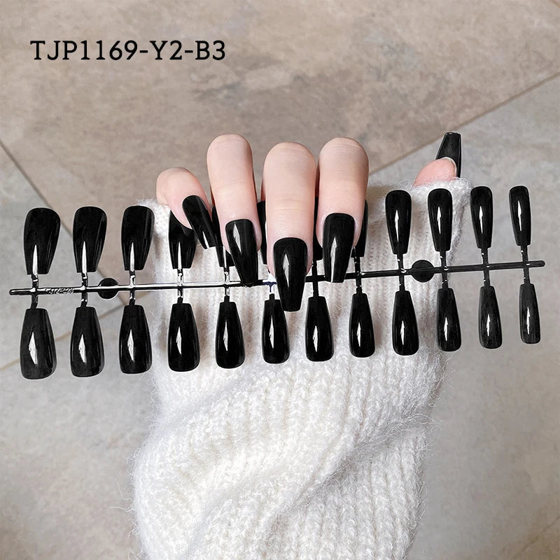 24Tips/Set False Nail Tips Press on Nails Design Wearable Full Cover Almond Coffin Nail Art Frosted Tips for Nail Extension Tool