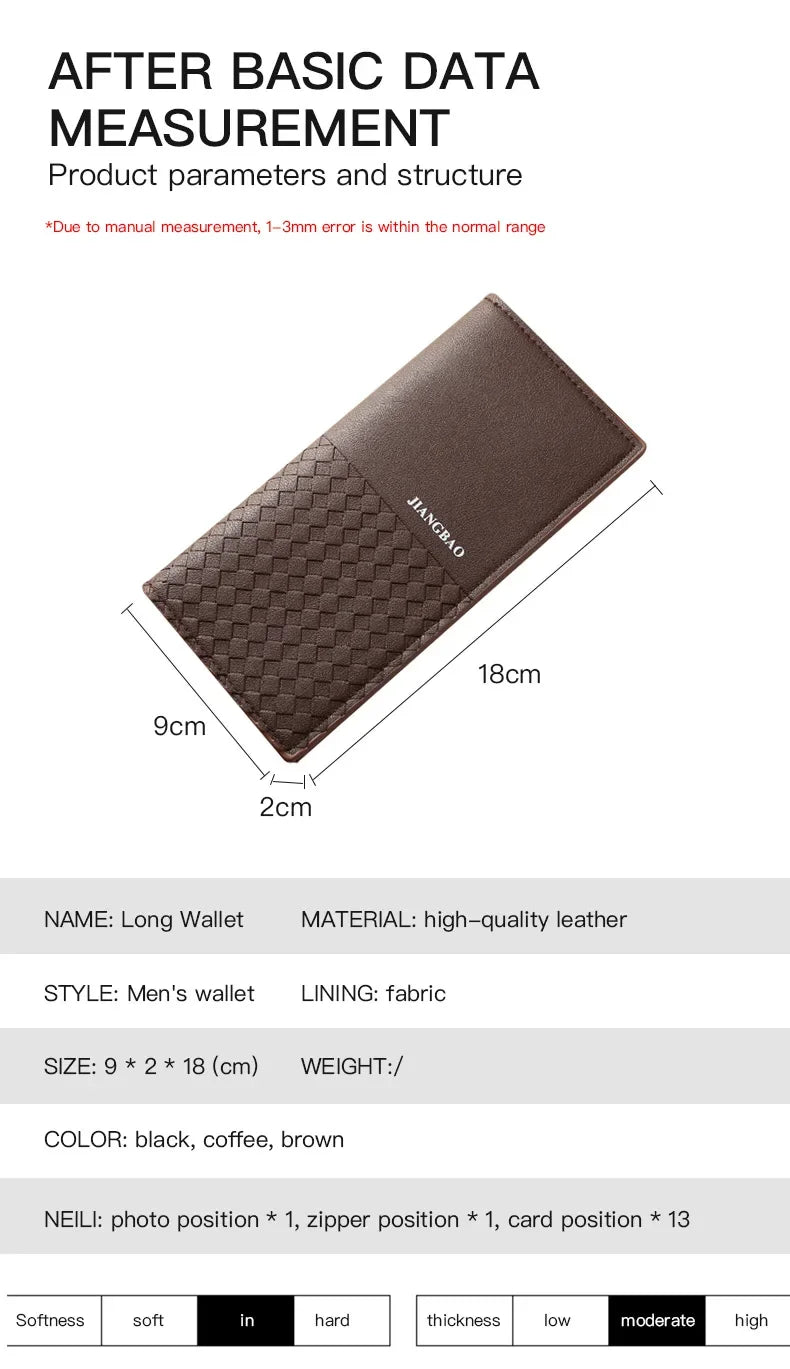 High-quality  Long Wallets for Men Brown Leather Rfid Blocking Bifold Slim Wallet Man Cash Envelope Zipper Coin Pouch  도매