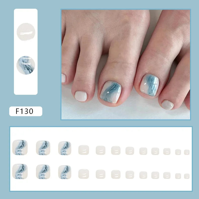 White French Press on Nails Fake Nails Tips with Sticker False Toenail Design Butterfly Lovely Girl False toenaile 1