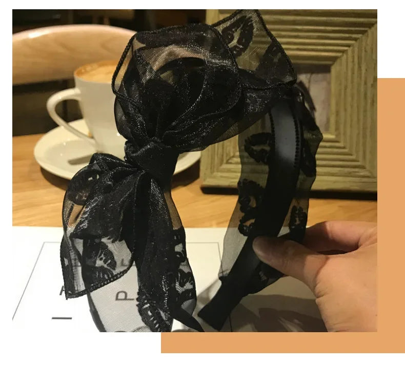 Bow Hairband Black Mesh Headband for Women Korean Fashion Double Layers Headbands with Lips Print Ladies Hair Accessories